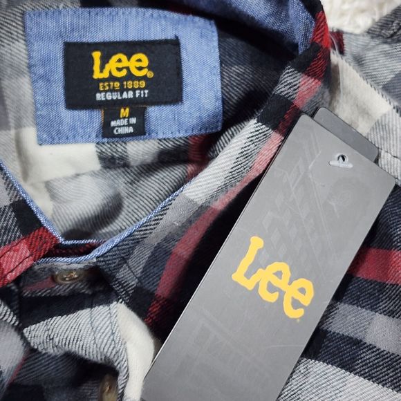Lee Flannel Shirt Mens Medium Gray Plaid Warm Winter Button Up Long Sleeve - Picture 10 of 11